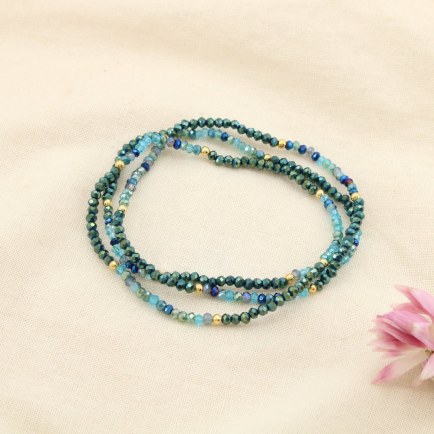 3 Bracelets Élastiques Perles Cristal Facetté 0225502 bleu foncé