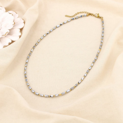 Collier Perles Allongées Cristal Facetté Acier Inoxydable 0125607 argenté