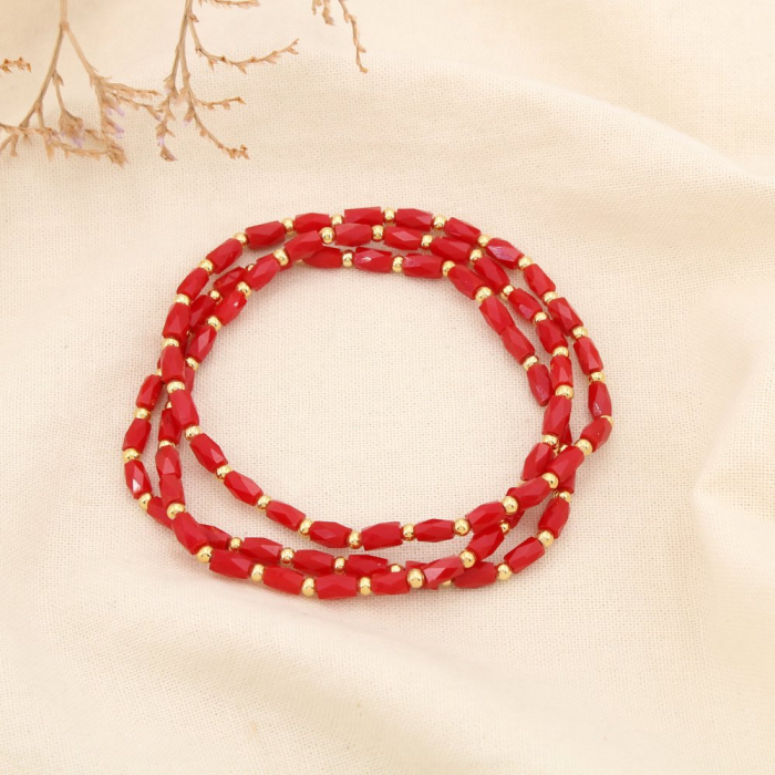 3 Bracelets Élastiques Perles Allongées Cristal Facetté 0225600 rouge bordeaux