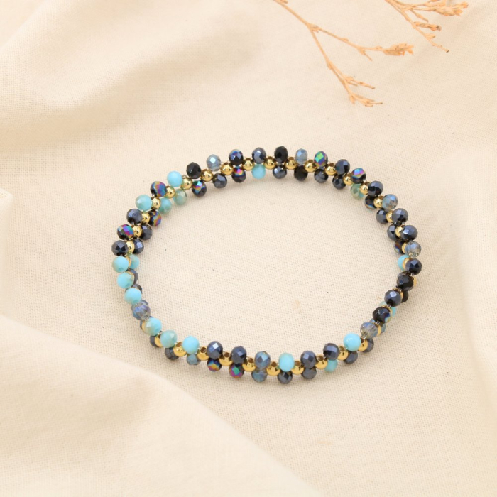 Bracelet Élastique Billes Cristal Facetté 0225501 bleu foncé
