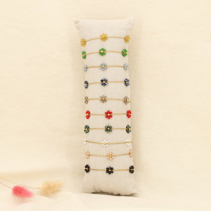 Ensemble 10 Bracelets Acier Inoxydable Fleurs Cristal Facetté Acrylique 0225608 multi