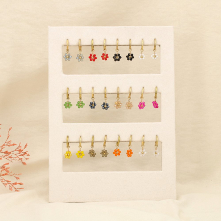 Ensemble 12 Paires Mini-Créoles Acier Inoxydable Fleurs Cristal Facetté Acrylique 0324232 multi