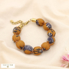 Bracelet Billes Tissu Imprimé Zèbre Acier Inoxydable 0225525 cognac
