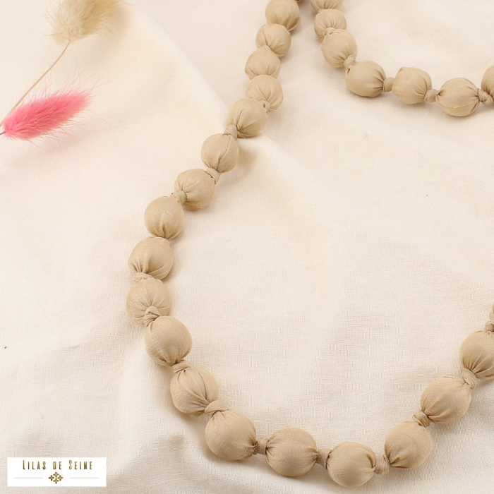 Sautoir Long Billes Tissu Satiné 0125539 naturel/beige