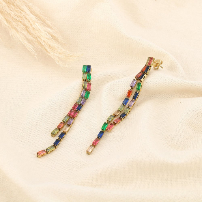 Boucles d’oreilles longues acier inoxydable cristal 0325627 multi