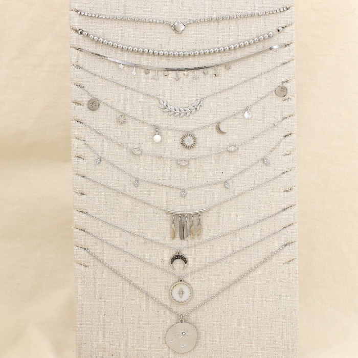 Ensemble 10 colliers acier strass nuance argentée 0125634 argenté