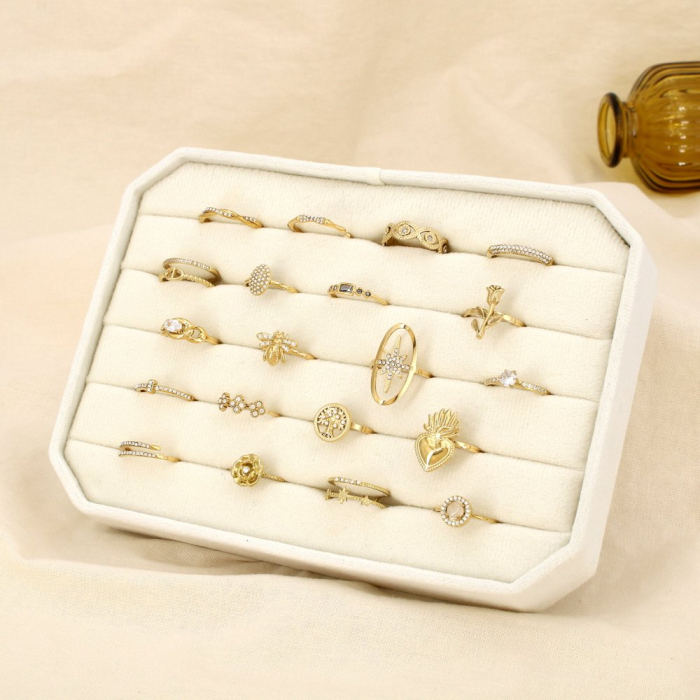 Ensemble 20 bagues acier ajustable doré strass 0425556 doré
