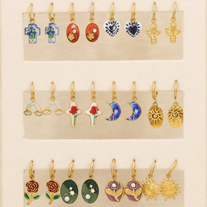 Ensemble 12 boucles d'oreilles acier émail acrylique 0325624 multi