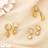 Set 3 boucles d'oreilles acier cœur soleil croissant 0325116 doré