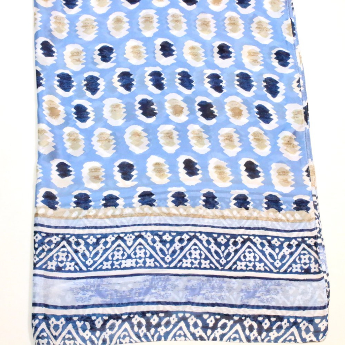 Étole femme imprimé graphique bohème soie viscose 0726002 bleu foncé