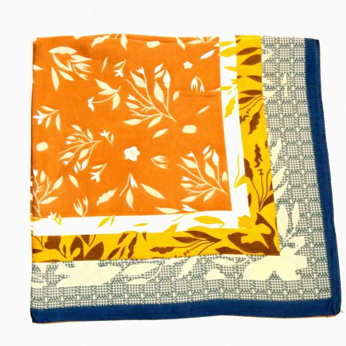 Carré satin touché soie imprimé floral femme 0726009 cognac