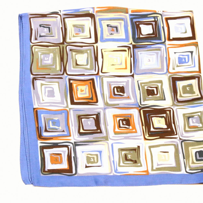 Carré satin touché soie imprimé géométrique abstrait polyester 0726012 bleu