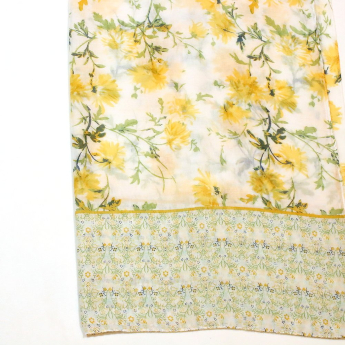 Foulard femme imprimé floral aquarellé frise décorative 0726020 jaune