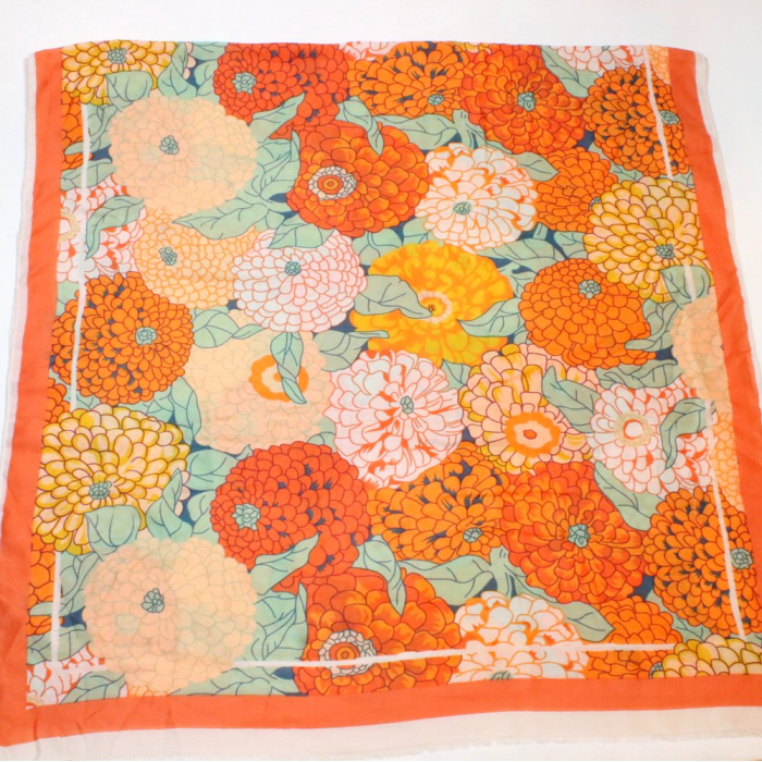 Foulard imprimé grandes fleurs stylisées femme 0726023 orange