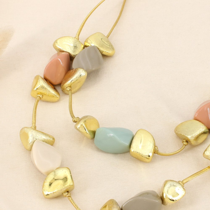 Collier double rangs résine acétate cordons dorés 0126080 multi
