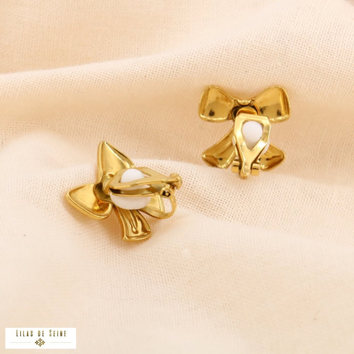 Boucles d’oreille à clip nœud papillon acier inoxydable 0324210 doré