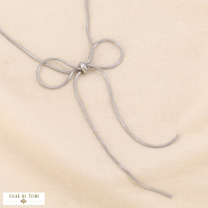 Collier chaîne maille serpent acier inoxydable pendentif nœud papillon 0124090 argenté