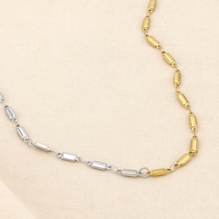 Collier chaîne bicolore acier inoxydable maillons rectangulaires 0126043 doré/argenté