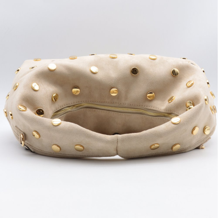 Sac hobo Flora&amp;Co simili-cuir façon daim clouté 0926 naturel/beige