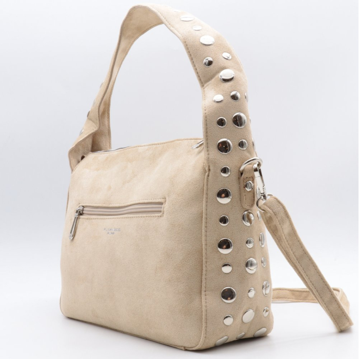 Sac porté épaule Flora&amp;Co simili-cuir clouté façon daim 0926 naturel/beige