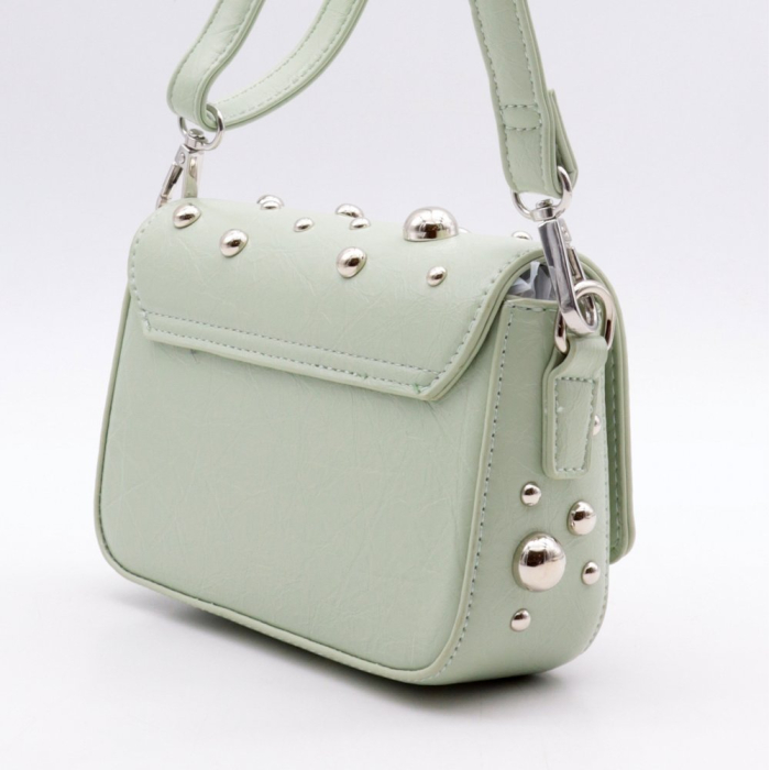 Petit sac à bandoulière Flora&amp;Co simili-cuir embossé clouté 0926 vert aqua