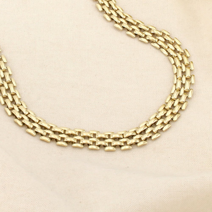 Collier chaîne maille gourmette plate acier inoxydable 0126146 doré
