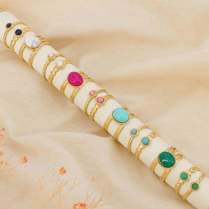 Ensemble 9 bagues réglables acier pierre multi rangs 0426077 multi