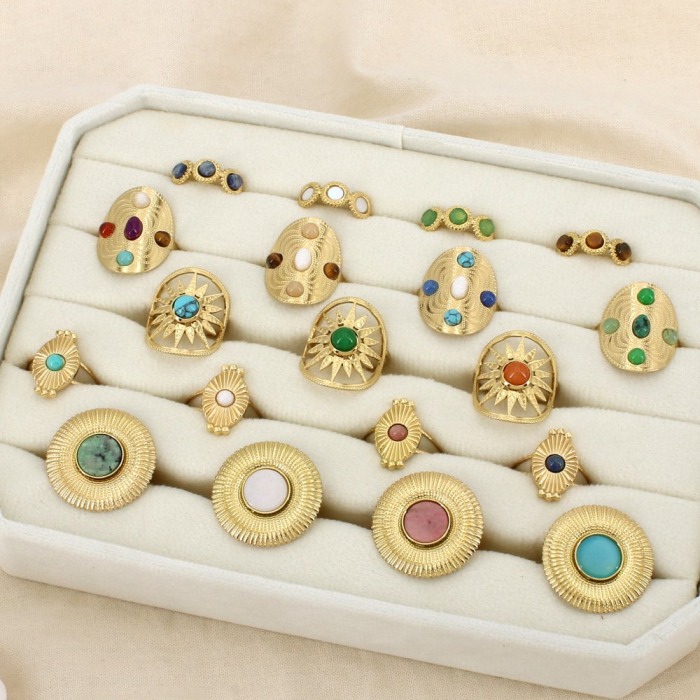 Ensemble 19 bagues réglables acier inoxydable pierre 0426079 multi