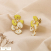 Boucles d’oreille fleurs émaillées bicolores acier inoxydable 0325018 jaune