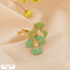 Bague ouverte fleurs émaillées bicolores acier inoxydable 0425001 vert kaki