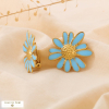 Boucles d’oreille à clip marguerite émaillée acier inoxydable 0325006 vert aqua