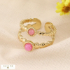 Bague ouverte double anneaux acier inoxydable pierre naturelle 0423163 fushia