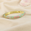 Bracelet jonc ouvrable floral métal émail strass 0226220 vert