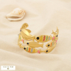 Bracelet manchette ouverte poissons acier inoxydable émail 0226106 vert aqua