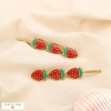 2 barrettes cheveux 3 fraises émail acier inoxydable 0625046 rouge