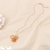 Collier acier inoxydable pendentif fleur résine 0124096 marron