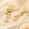 Boucles d'oreilles pendantes acier inoxydable coquillage chaînettes breloques marines 0325138 doré
